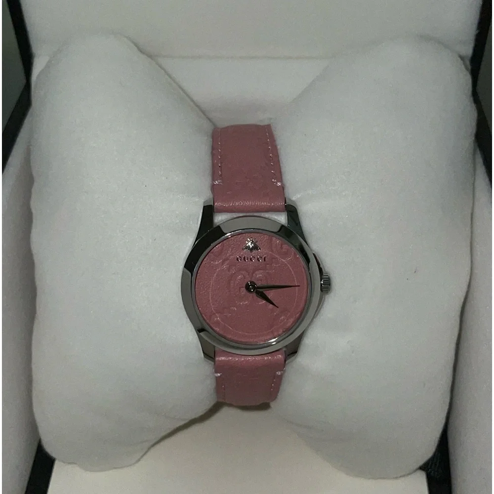 GUCCI G TIMELESS EMBOSSED SIGNATURE PINK MONOGRAM GG WATCH